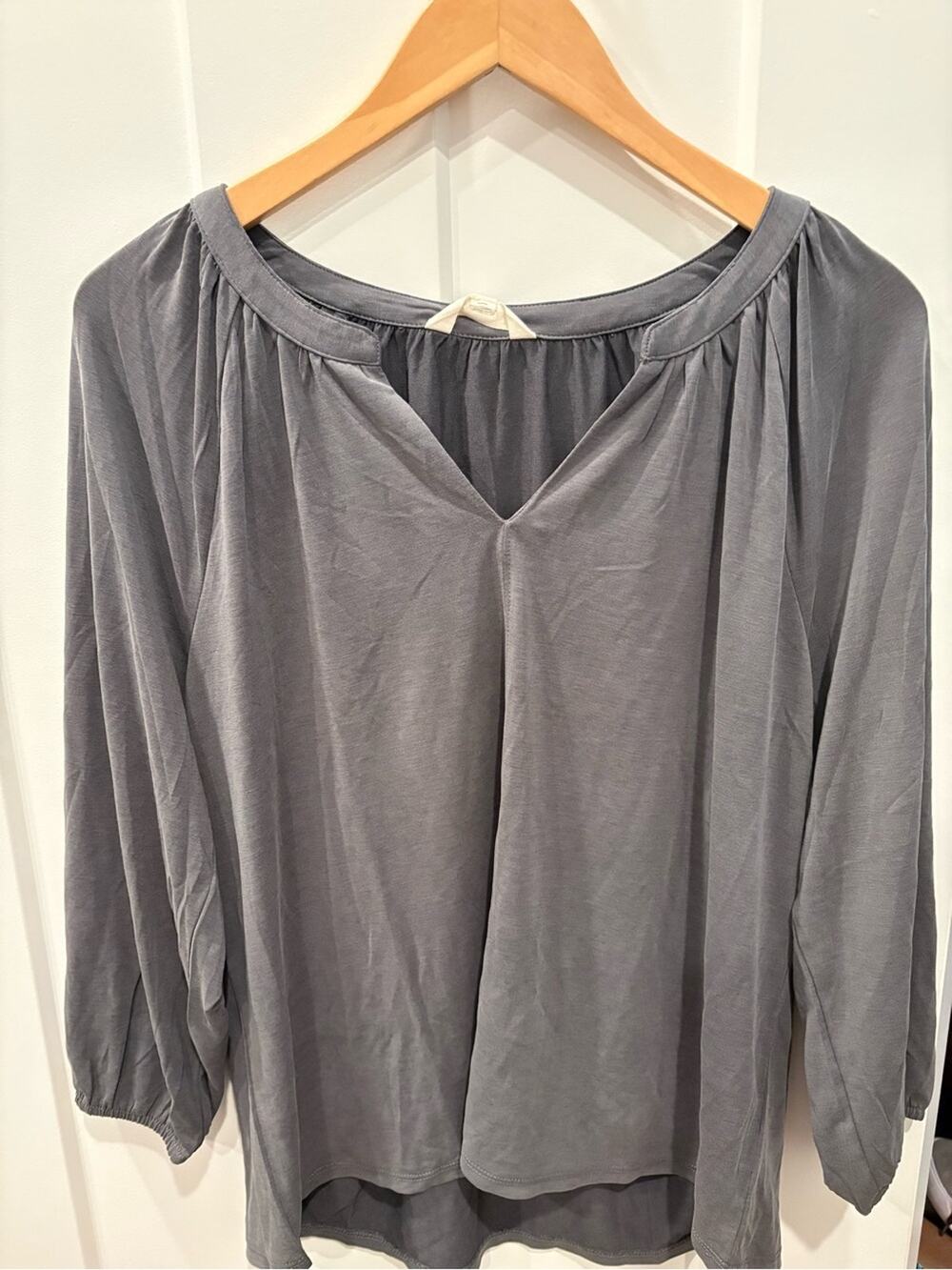 Lucky Brand Women’s Gray Peasant Blouse - Classic Relaxed Top
